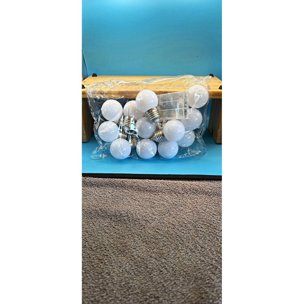 White Globe String Fairy Lights, Battery Powered, White Cord, Indoor 12 lights